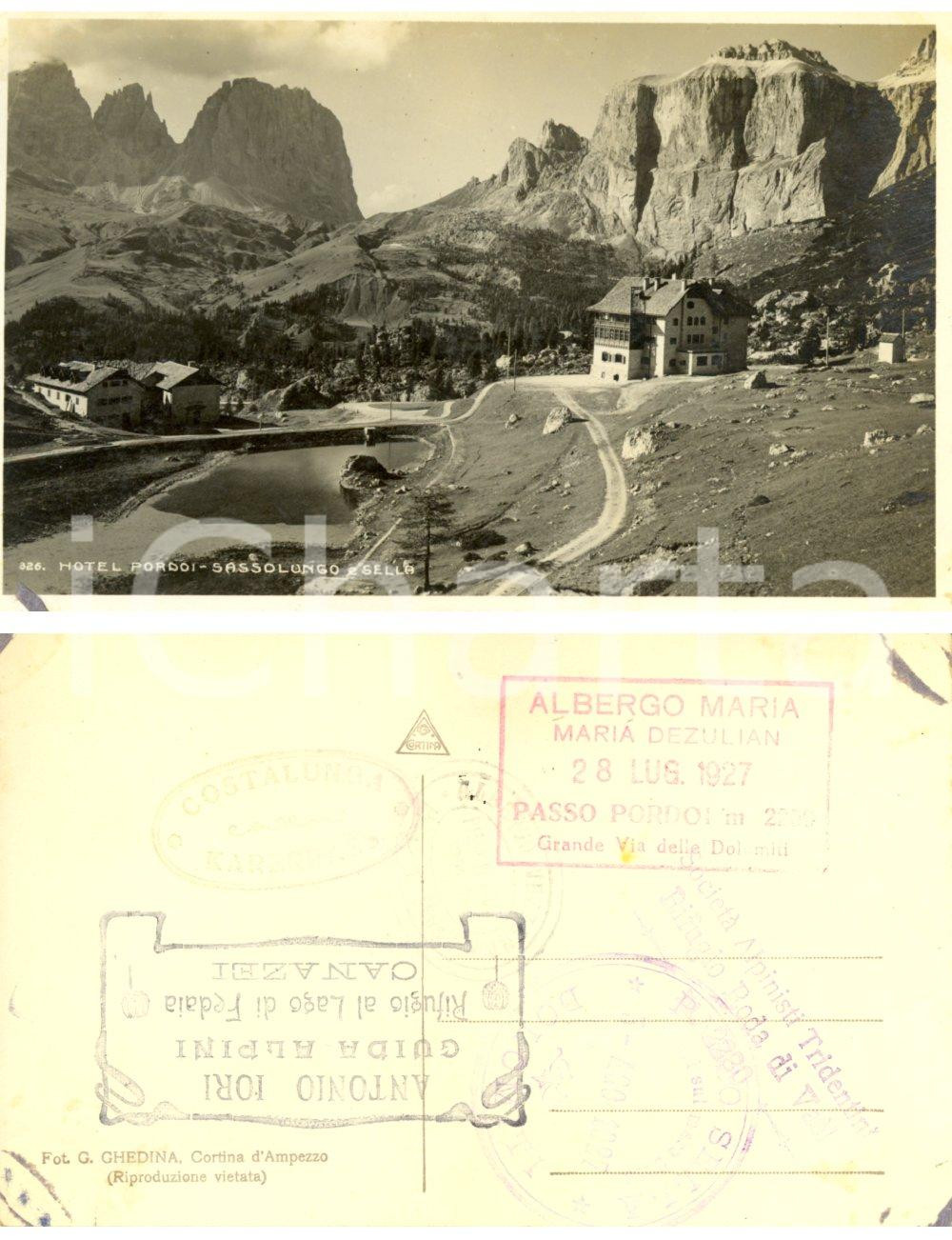 Cartolina originale da collezione 1927 CANAZEI (TN) Veduta Hotel PORDOI con SASSOLUNGO e SELLA *Cartolina FP NV 1
