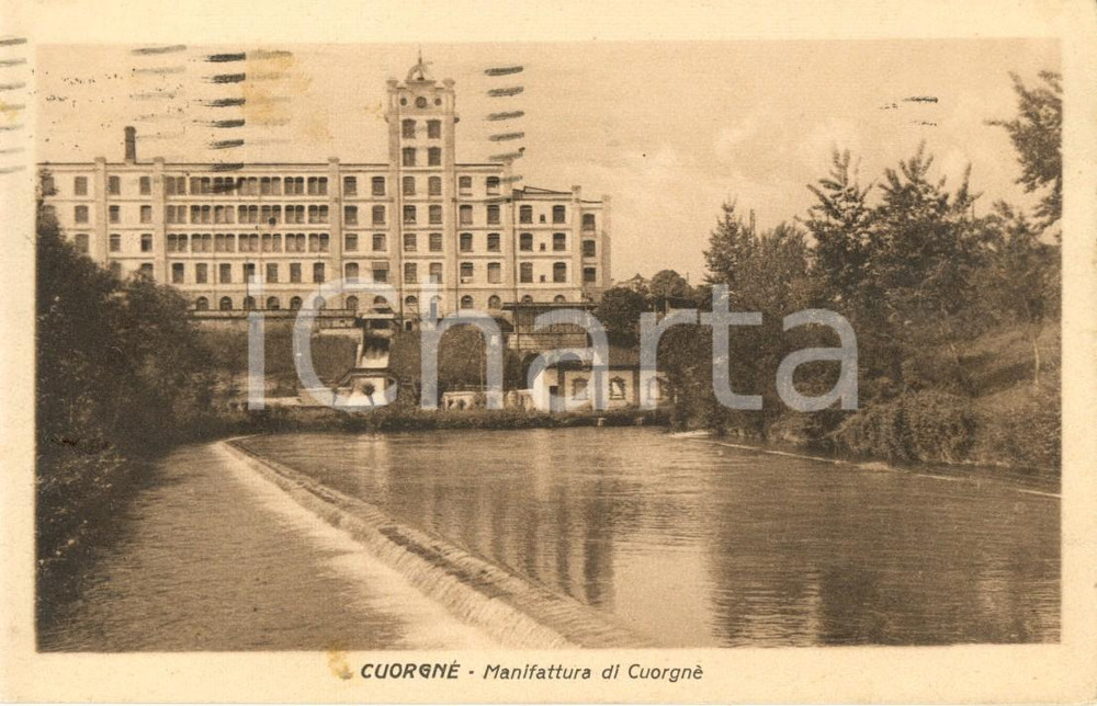 Cartolina originale da collezione 1925 CUORGNE' (TO) Veduta della manifattura sul fiume ORCO *Cartolina postale VG 1