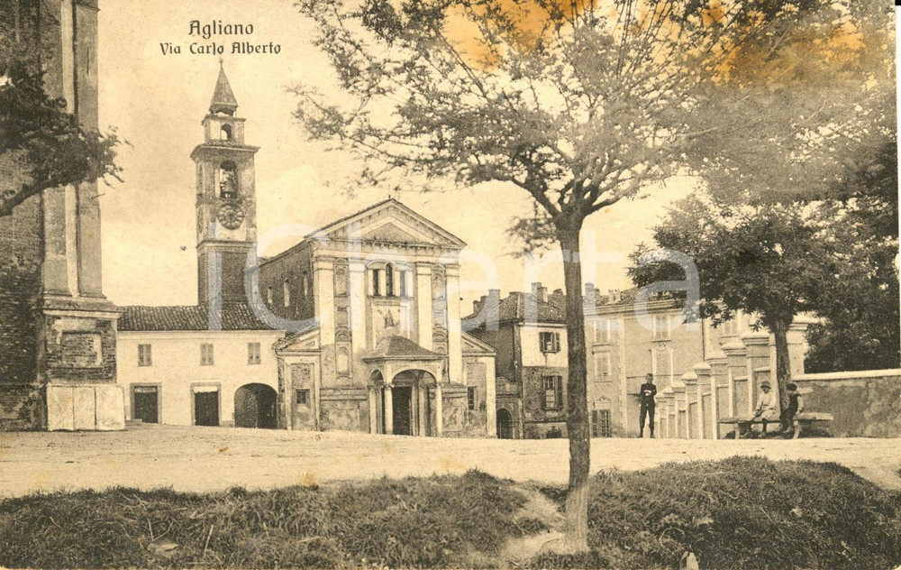 Cartolina originale da collezione 1922 AGLIANO TERME (AT) Veduta di via CARLO ALBERTO con chiesa *Cartolina FP VG 1