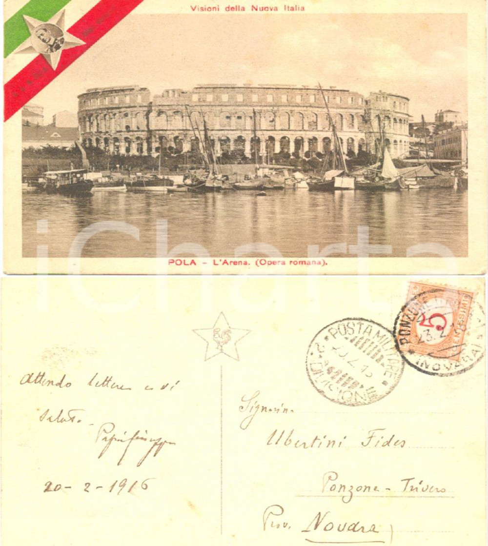 Autografo originale 1916 POLA (ISTRIA) L'Arena *Autografo Giuseppe UBERTINI industriale PONZONE 1