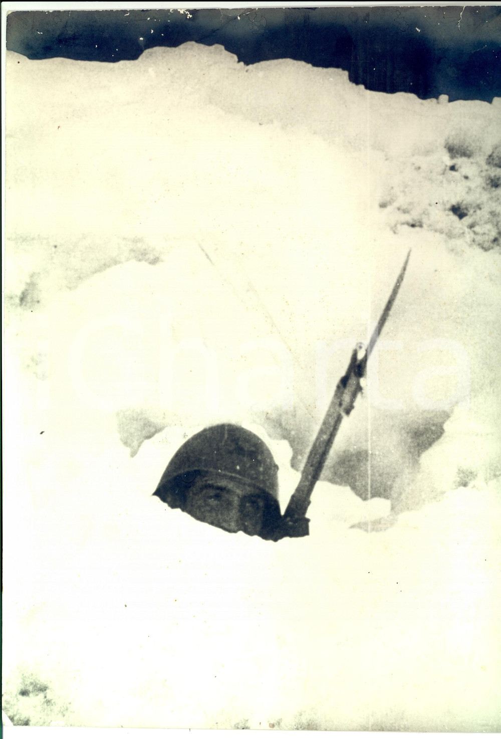 Fotografia d epoca originale 1940 ca WW2 Epica foto di sentinella italiana nella neve Foto RARA cm 25x30 1