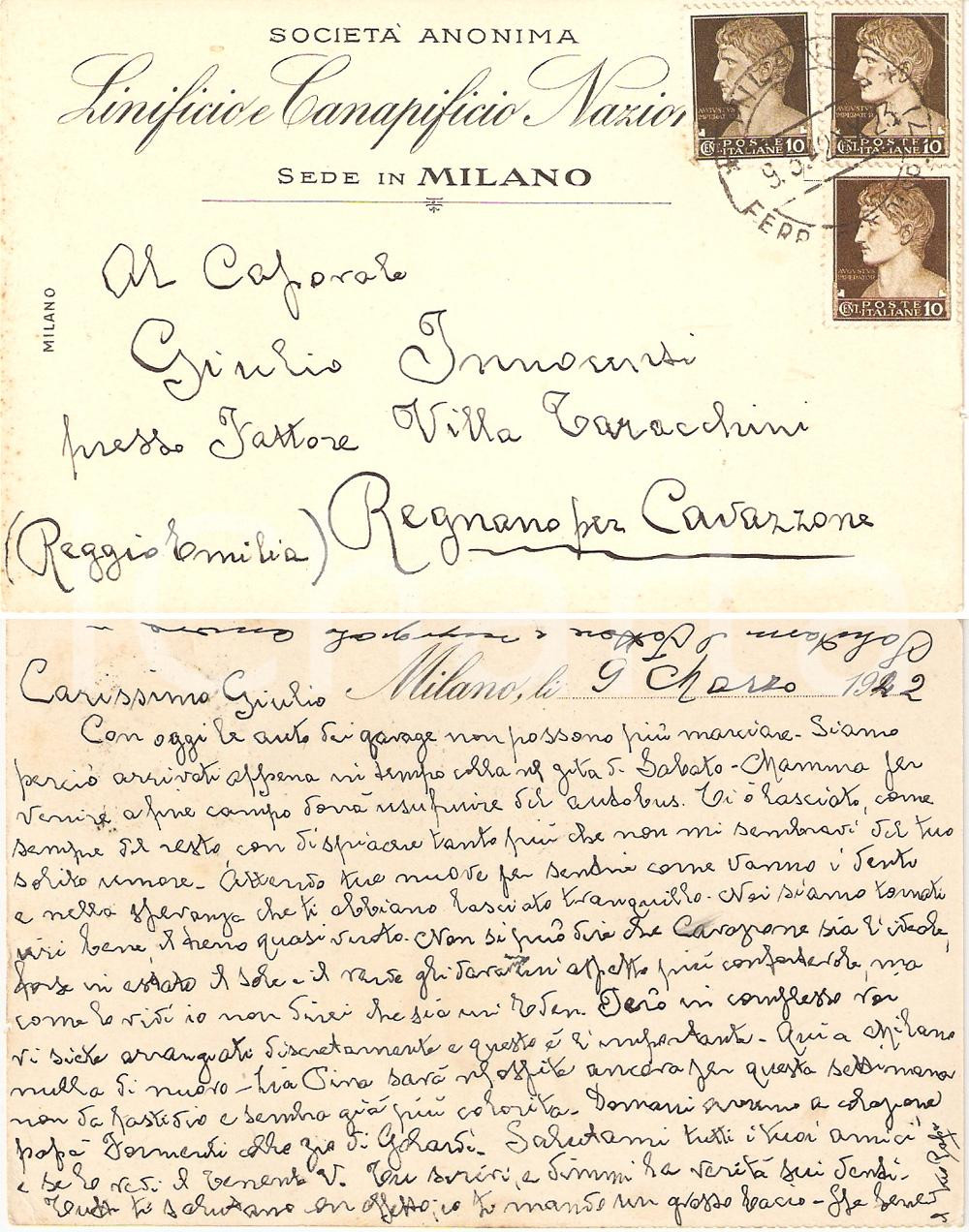 Documento originale, autentico 1942 MILANO WW2 Linificio Canapificio Nazionale Da oggi niente più auto FP VG 1