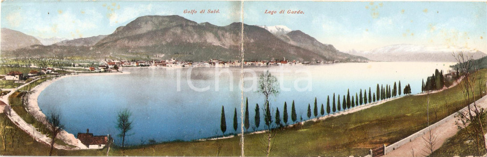 Cartolina originale da collezione 1915 ca GOLFO DI SALO' (BS) Lago di GARDA Panorama DANNEGGIATA Cartolina 28x9 cm 1