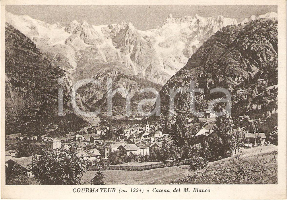Cartolina originale da collezione 1961 COURMAYEUR (AO) Panorama con Catena del MONTE BIANCO *Cartolina FG VG 1