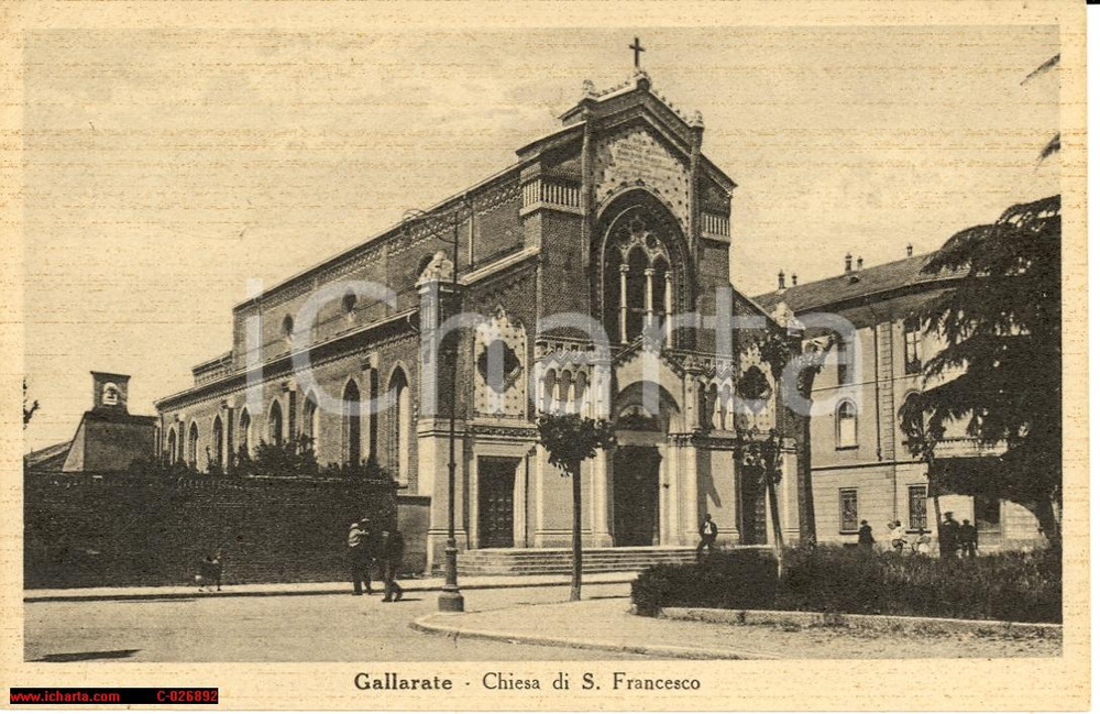 Cartolina originale da collezione 1943 GALLARATE (VA) Chiesa di S.Francesco ANIMATA FP VG 1