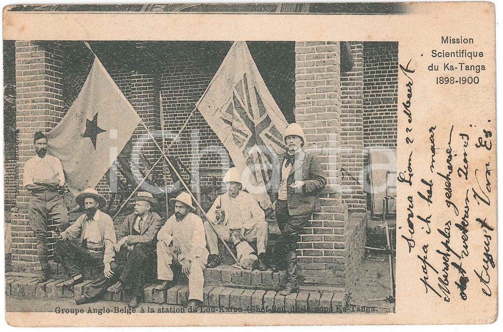 1904 CONGO BELGE - KATANGA Mission scientifique anglo-belge à LOU-KAFOU Postcard  Cartolina postale d'epoca, viaggiata.CONDIZIONI: FAIR (smussature agli angoli, bruniture diffuse)FORMATO: FP    originale e autentica 1