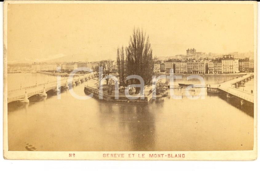 Fotografia d epoca originale 1870 ca GENEVE Vue avec le MONTBLANC Photographie GARCIN 10x6 cm 1