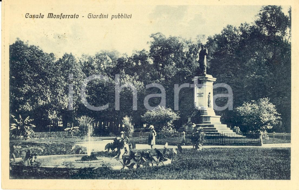 Cartolina originale da collezione 1932 CASALE MONFERRATO (AL) Giardini pubblici e monumento a LANZA *Cartolina VG 1