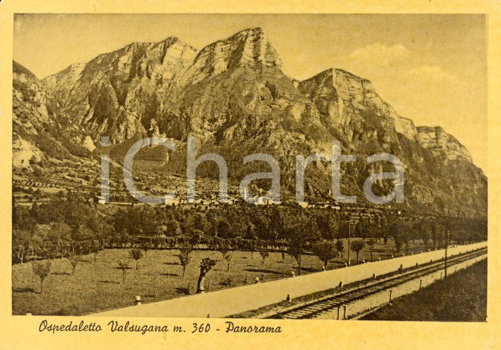 Cartolina originale da collezione 1955 OSPEDALETTO (TN) VALSUGANA Panorama ferrovia e paese *Cartolina FG VG 1