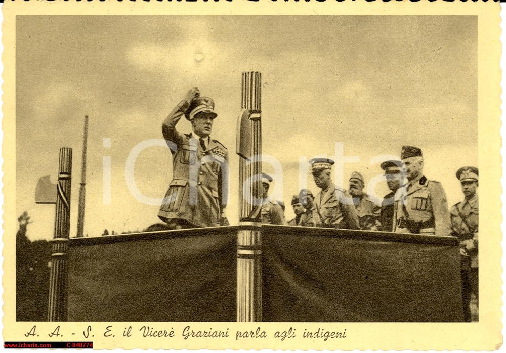 Cartolina originale da collezione 1939 Addis Abeba, VicerÃ¨ Graziani parla a indigeni 1
