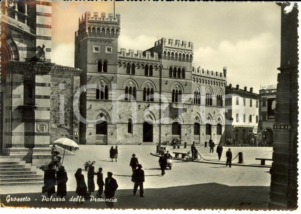 Cartolina originale da collezione 1958 GROSSETO Palazzo ALDOBRANDESCHI in Piazza Dante *Cartolina DANNEGGIATA 1