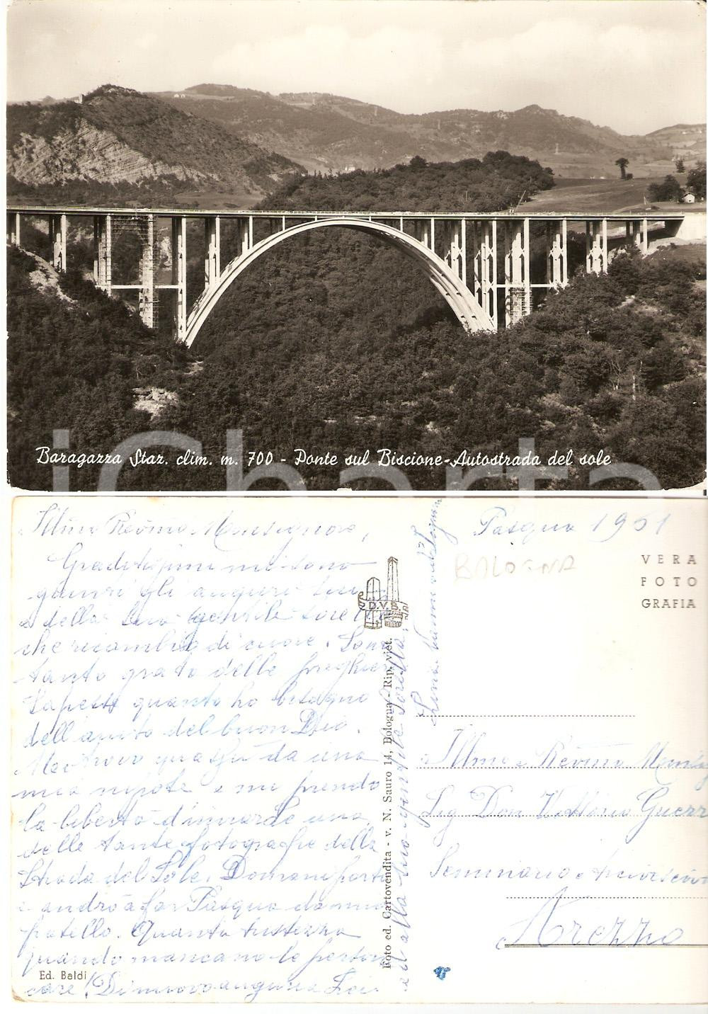 Cartolina originale da collezione 1961 BARAGAZZA (BO) Ponte sul BISCIONE - Autostrada del Sole 1