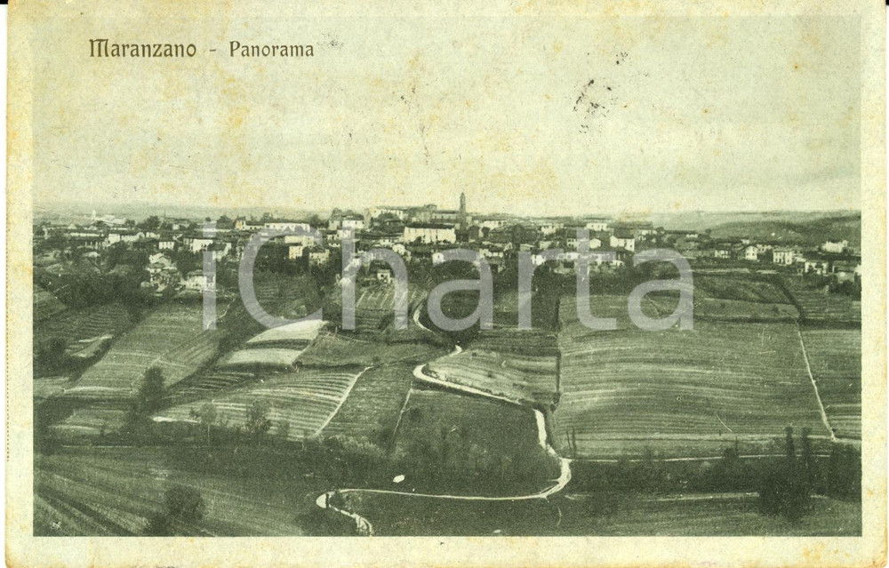 Cartolina originale da collezione 1921 MARANZANA (AT) Veduta panoramica dell'abitato *Cartolina postale FP VG 1