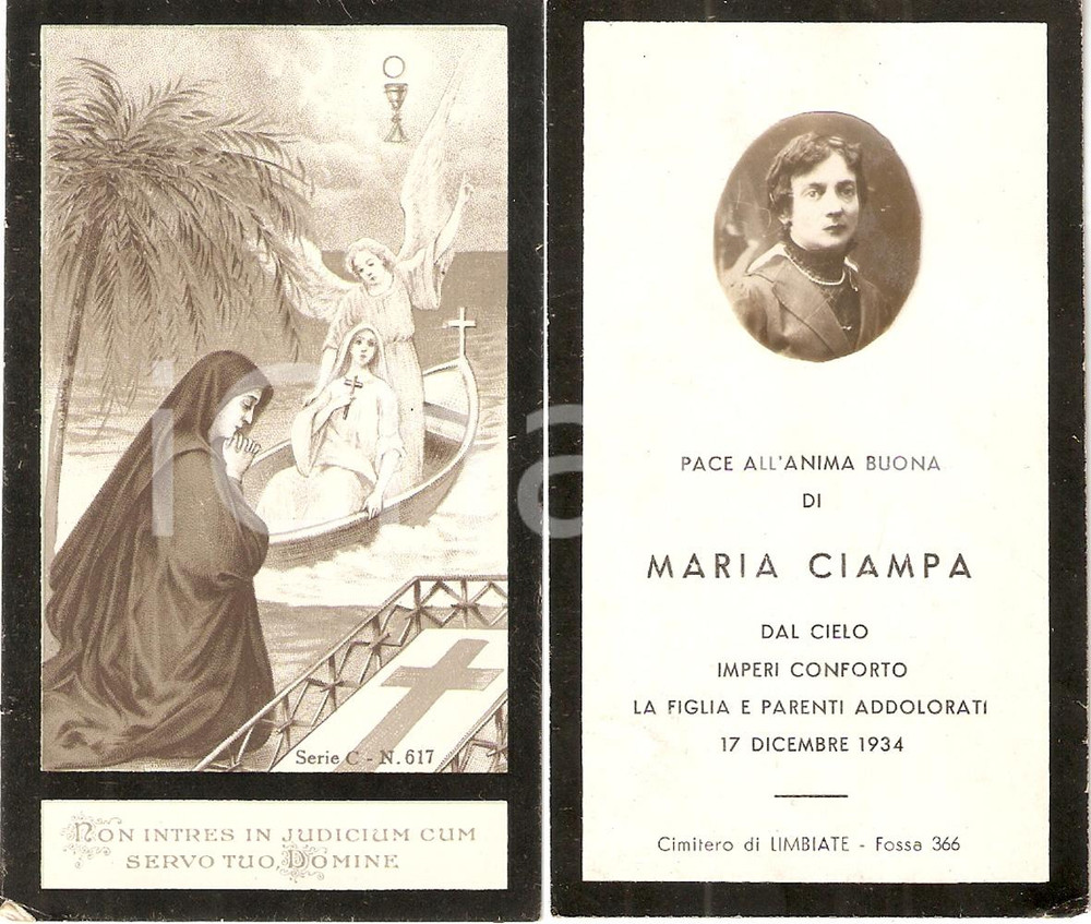 Oggetto da collezione cartaceo 1934 LIMBIATE MI In memoria di Maria CIAMPA Santino ILLUSTRATO 1