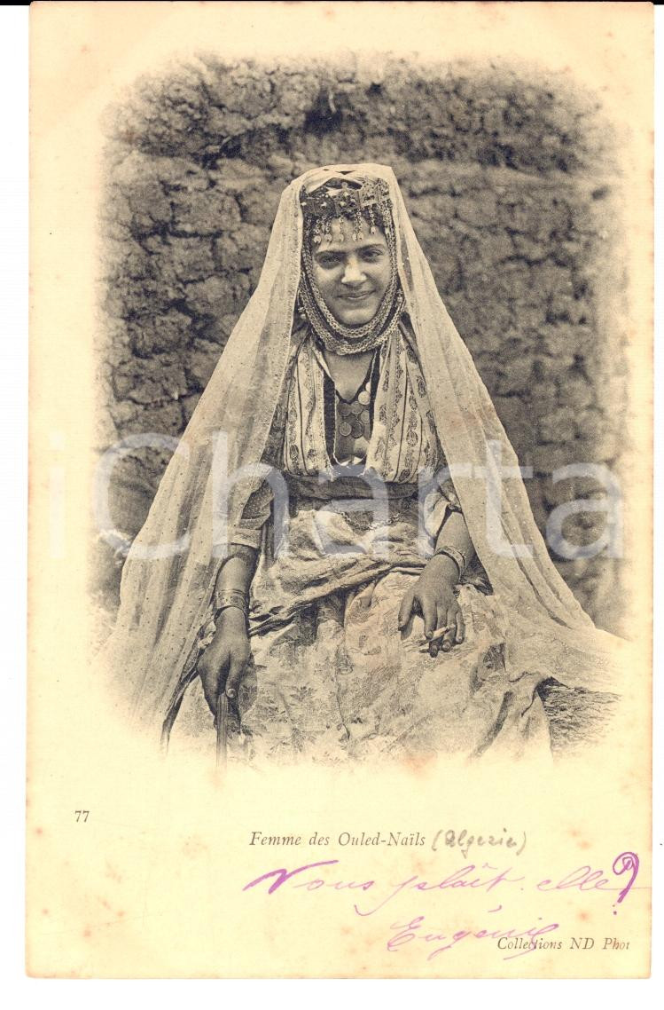 Cartolina originale da collezione 1900 COUTUMES ALGERIE Danzatrice prostituta OULED NAIL Cartolina FP VG 1