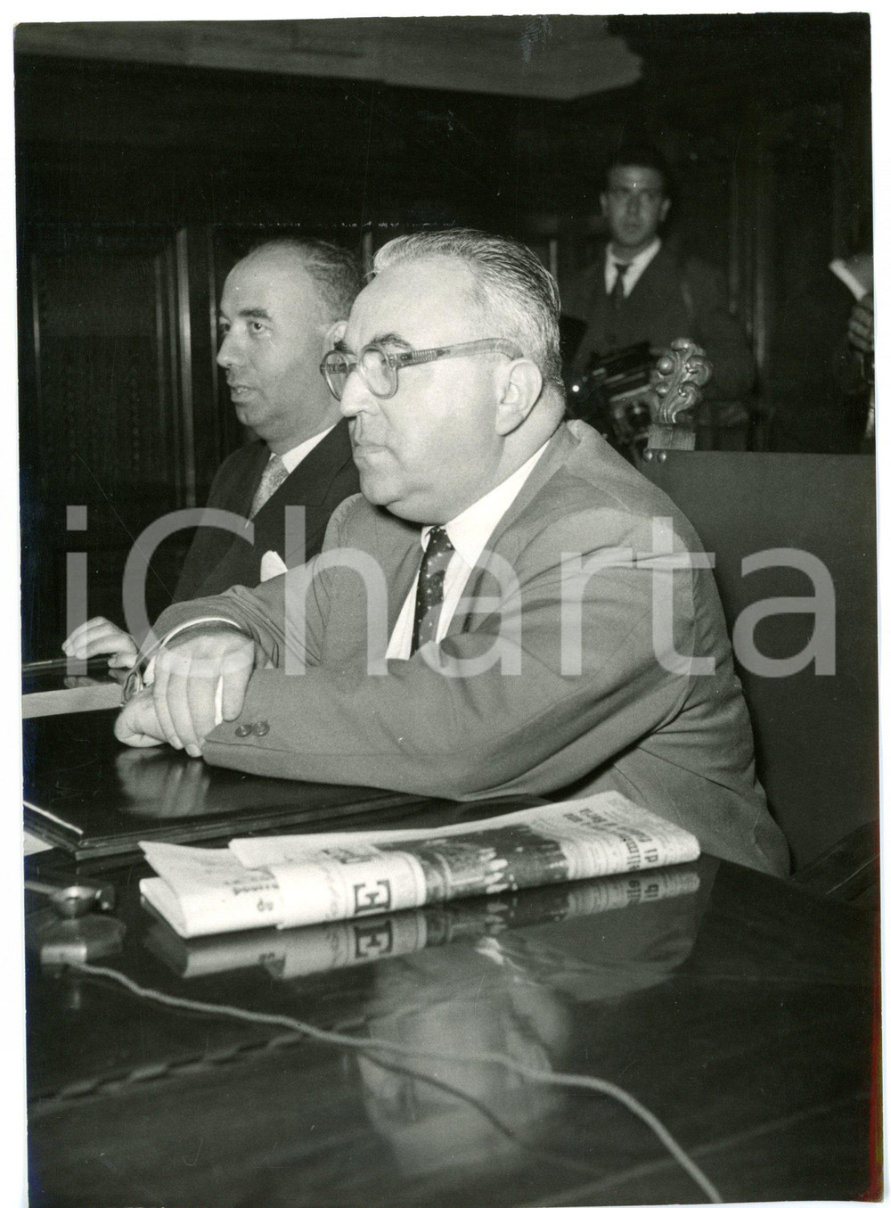 1953 ROMA Consiglio dei Ministri / Gabinetto DE GASPERI - Silvio GAVA *Foto Fotografia d'epoca con didascalia coeva.  CONDIZIONI: G (ma lieve ondulatura al margine destro) FORMATO: 13x18 cm     originale e autentica 1