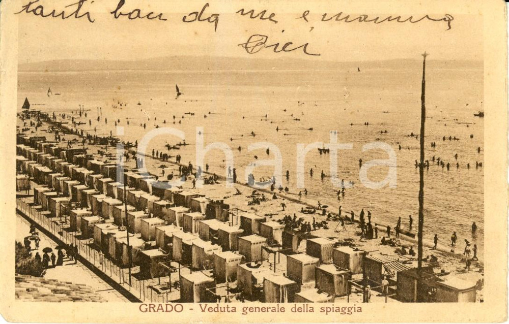 Cartolina originale da collezione 1928 GRADO GO Veduta generale della spiaggia Cartolina ANIMATA FP VG 1