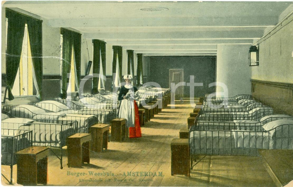 Cartolina originale da collezione 1907 AMSTERDAM Camerate dell orfanotrofio ILLUSTRATA Cartolina FP VG 1