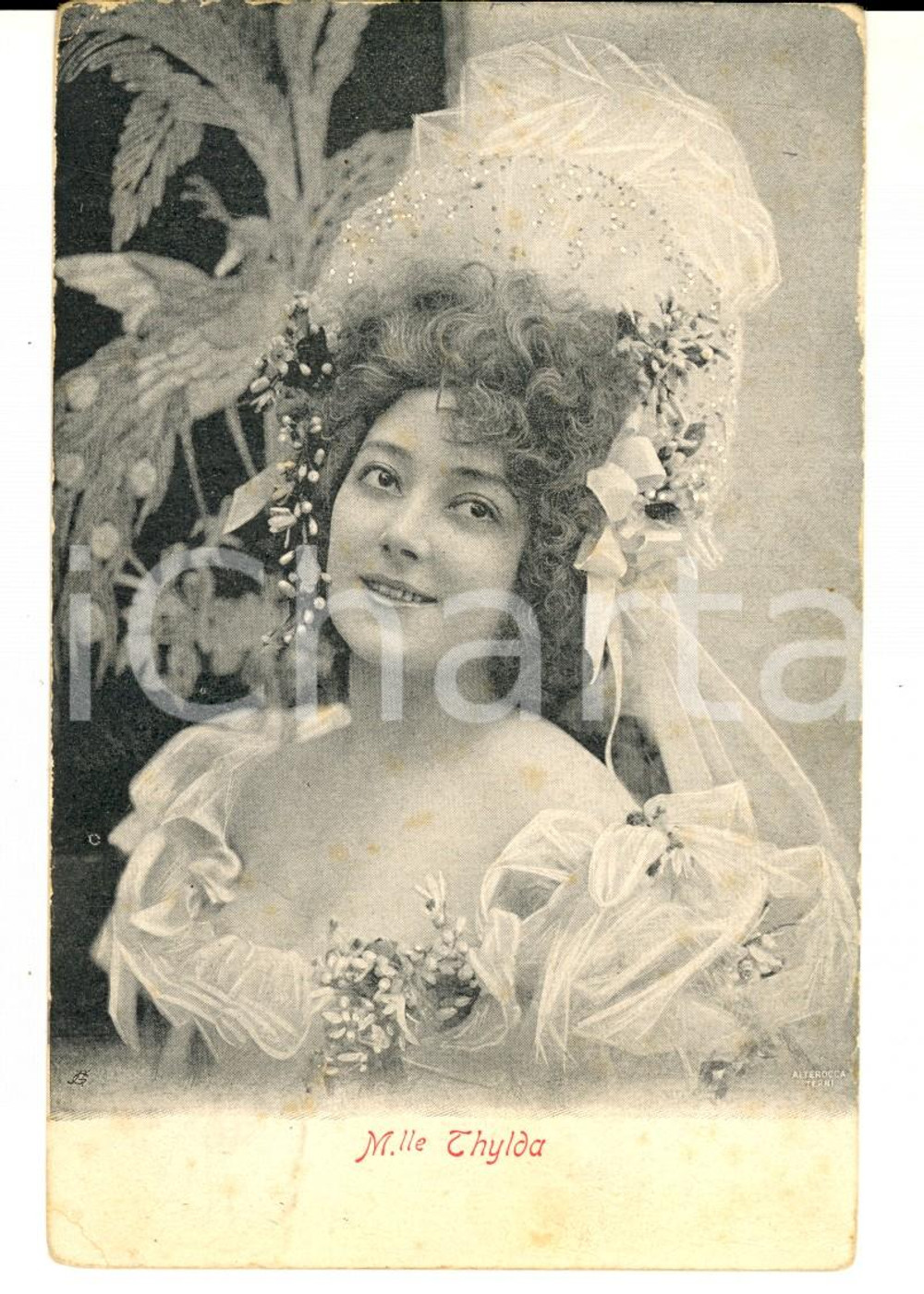 Cartolina originale da collezione 1906 TEATRO M.lle THYLDA in costume floreale con velo Cartolina VINTAGE FP VG 1