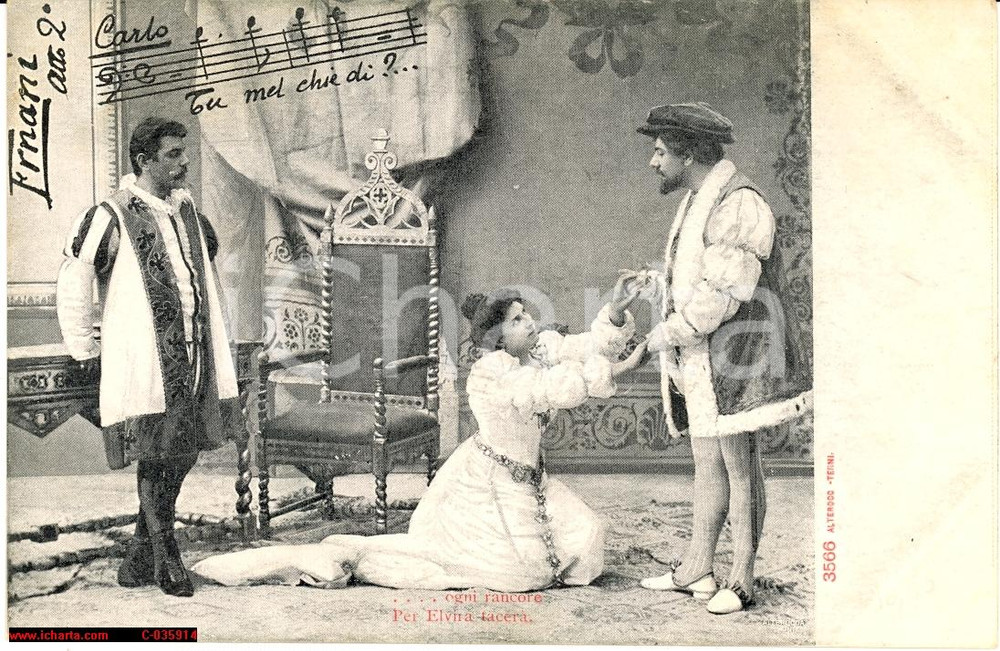 Cartolina originale da collezione 1900 ca TEATRO ERNANI Atto II Tu mel chiedi? *Cartolina FP NV 1