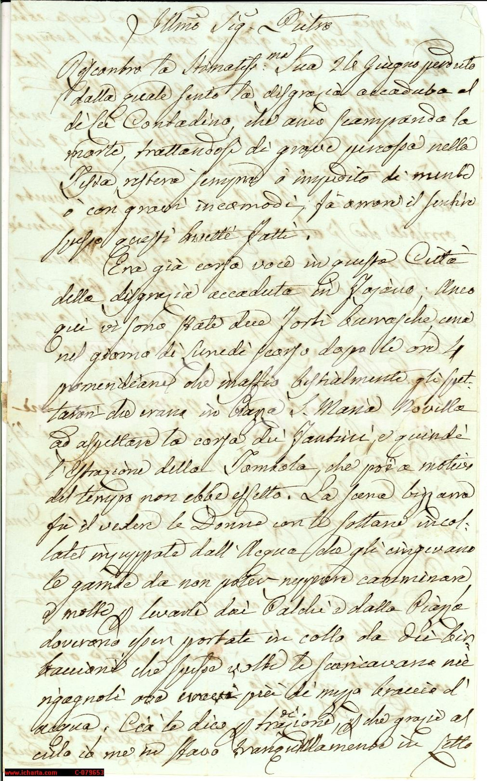 Manoscritto, lettera originale 1843 FIRENZE Donne infradiciate in collo ai birbaccioni 1