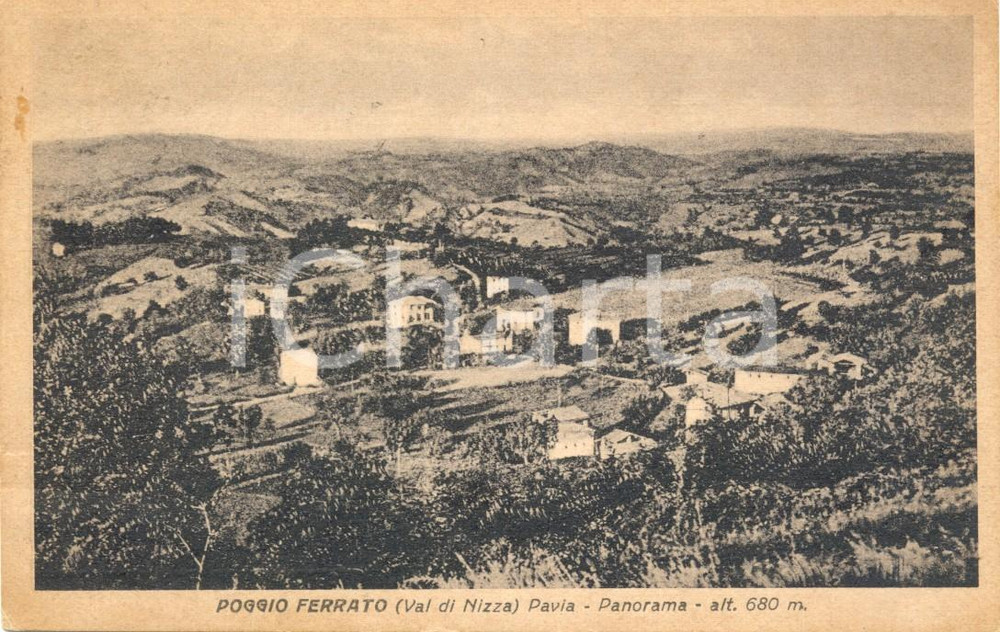 Cartolina originale da collezione 1950 VAL DI NIZZA PV Panorama della frazione POGGIO FERRATO Cartolina FP VG 1