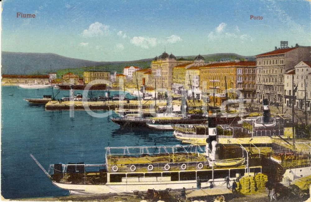 Cartolina originale da collezione 1917 FIUME / RIJEKA CROAZIA Barche al porto Cartolina postale ANIMATA FP NV 1