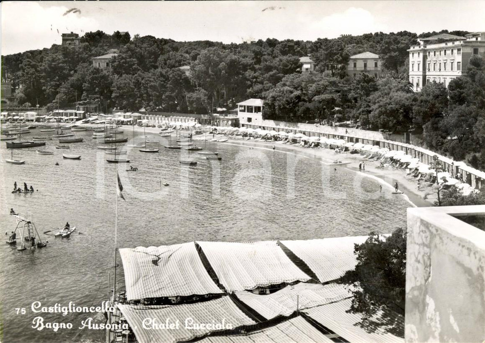 Cartolina originale da collezione 1957 CASTIGLIONCELLO (LI) Bagno AUSONIA e Chalet LUCCIOLA *Cartolina ANIMATA VG 1