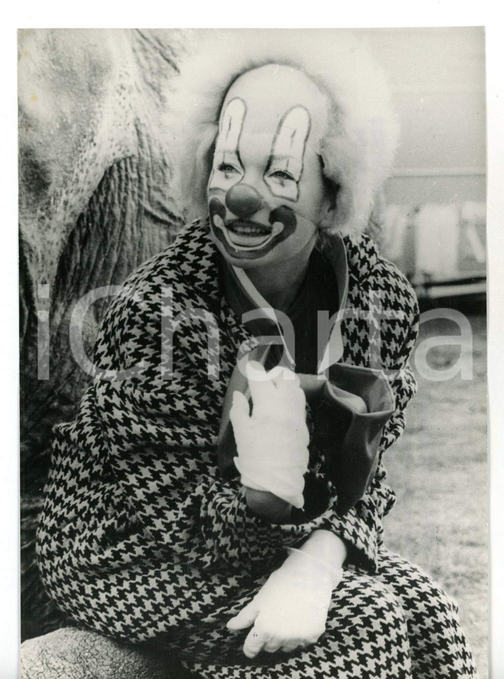 1971 USA Attrice Shirley MacLAINE vestita da clown per beneficenza *Foto 13x18 Fotografia d'epoca con didascalia coeva.  CONDIZIONI: G FORMATO: 13x18 cm     originale e autentica 1