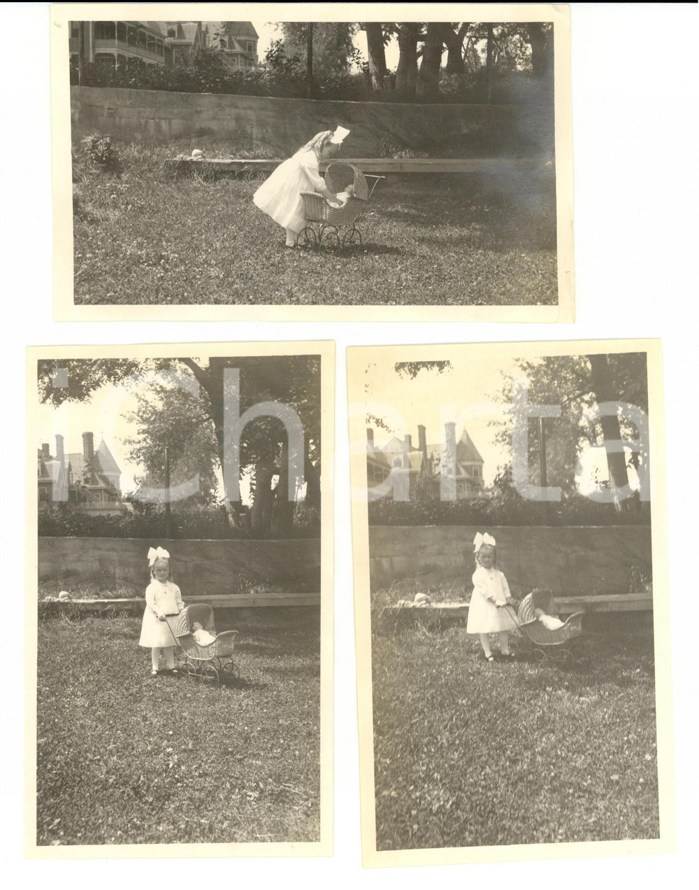 Fotografia d epoca originale 1917 ADAMS Massachusetts Barbara BETTS playing with her doll 1