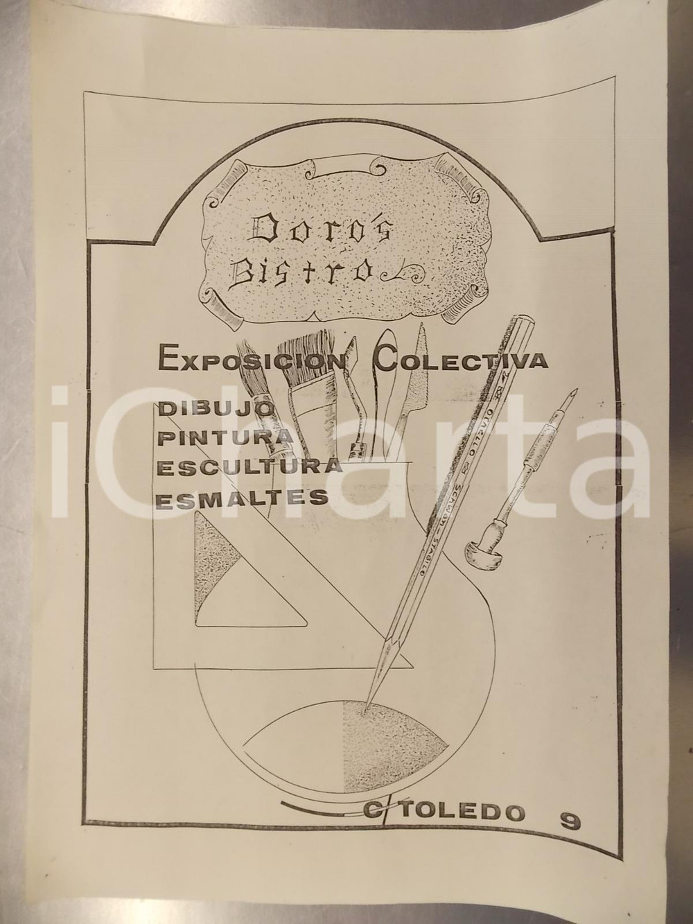 Materiale pubblicitario d’epoca 1980 ca MADRID Restaurante DORO S BISTRO Exposicion colectiva dibujo Locandina 1