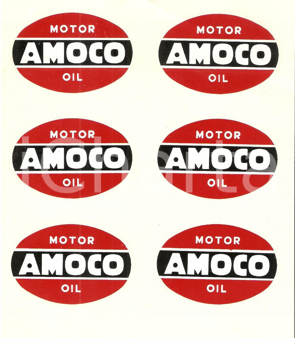 Materiale pubblicitario d’epoca 1956 MILANO Meyercord Italiana AMOCO Motor oil *6 trasferibili 1