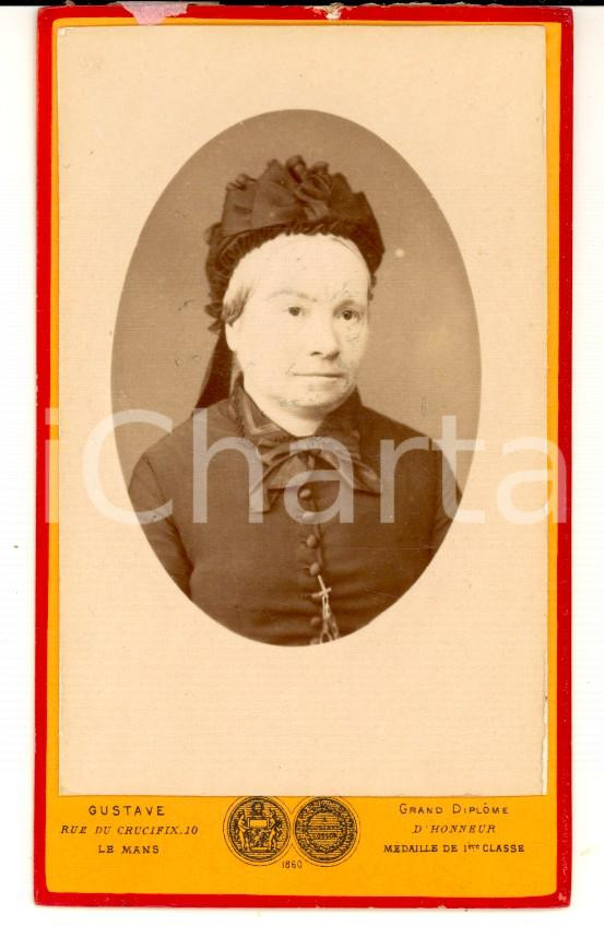 Fotografia d'epoca originale 1870 ca LE MANS (F) Ritratto di anziana vestita a lutto *Fotografia GUSTAVE 1