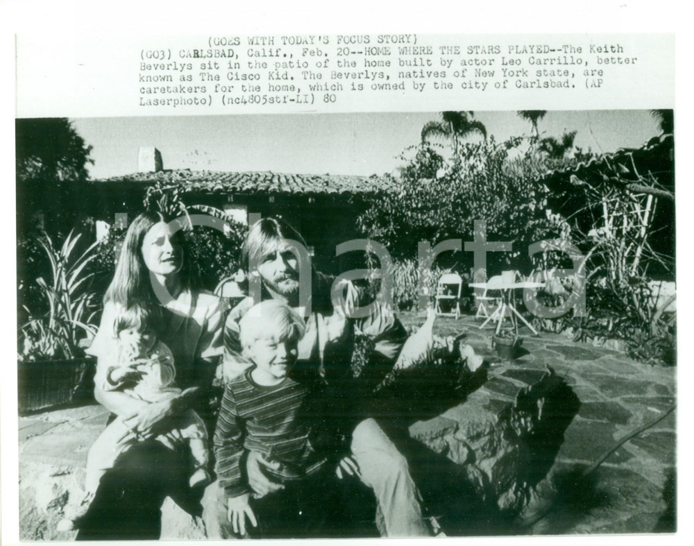 Fotografia d epoca originale 1980 CARLSBAD USA Famiglia di Keith BEVERLY custodisce casa Leo CARRILLO Foto 1