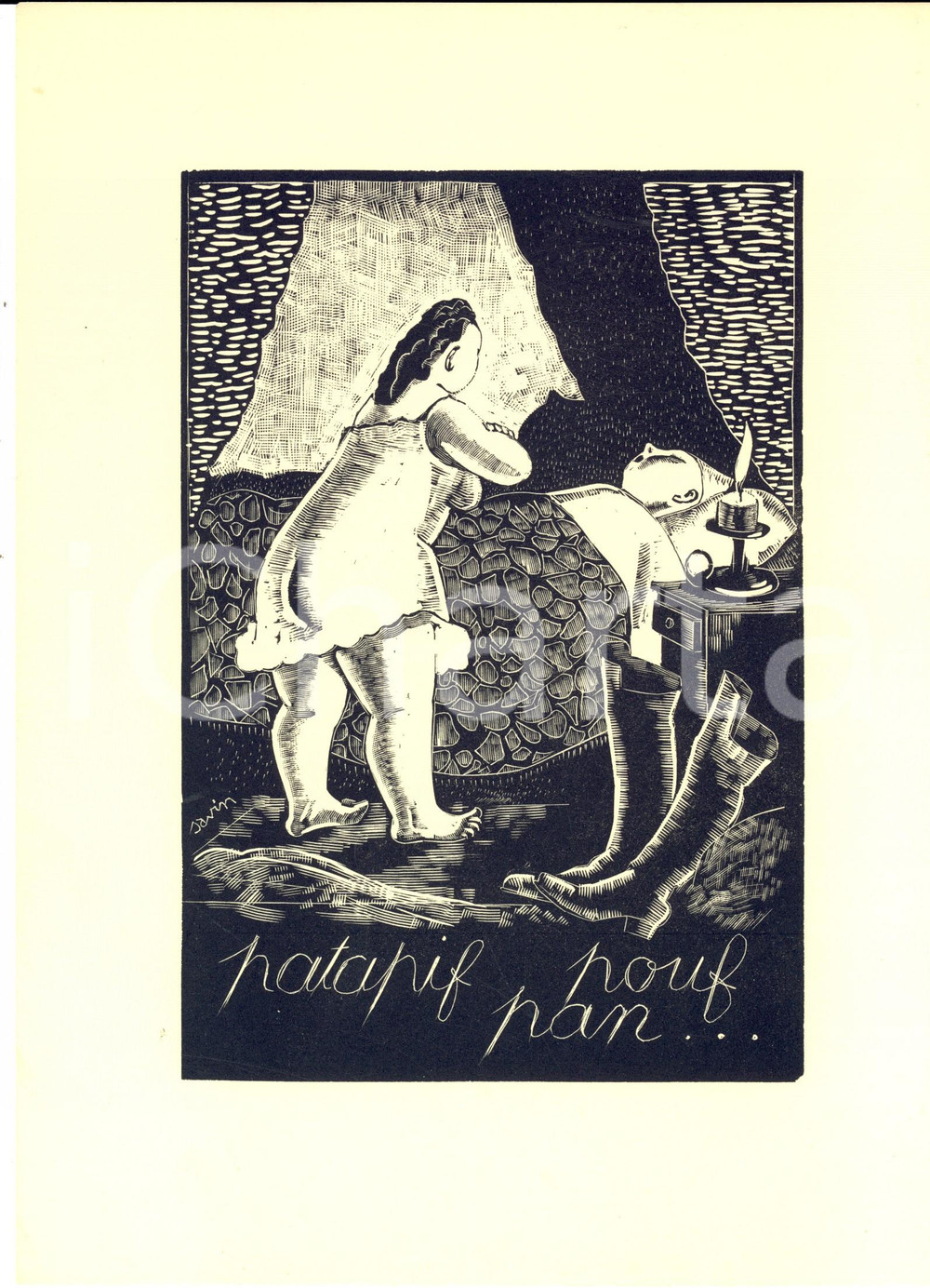 Stampa, bozzetto originale 1960 ca Patapif pouf pan Stampa ill. Maurice SAVIN 20 x 28 cm 1