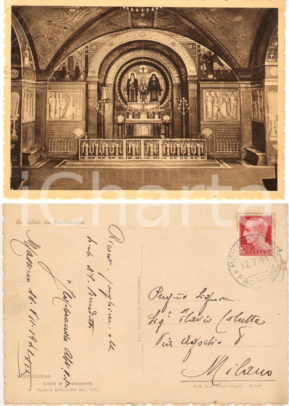 Autografo originale 1941 MONTECASSINO Abate Ildebrando GREGORI invia saluti dall Abbazia AUTOGRAFO 1