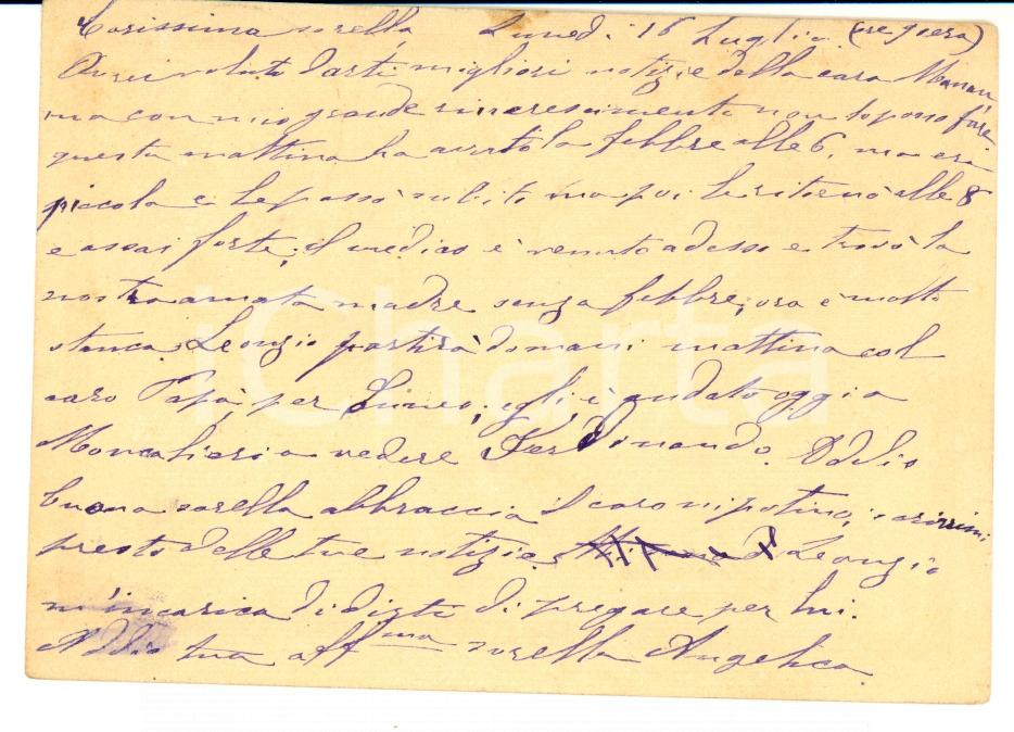 Autografo originale 1877 TORINO Angelica REVIGLIO DELLA VENERIA sulla madre malata AUTOGRAFO 1