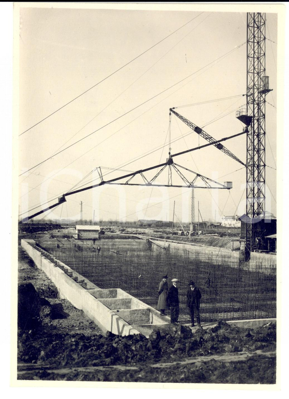 Fotografia d epoca originale 1935 CA  BIANCA VE Impianto idrovoro  Armatura metallica della platea 1