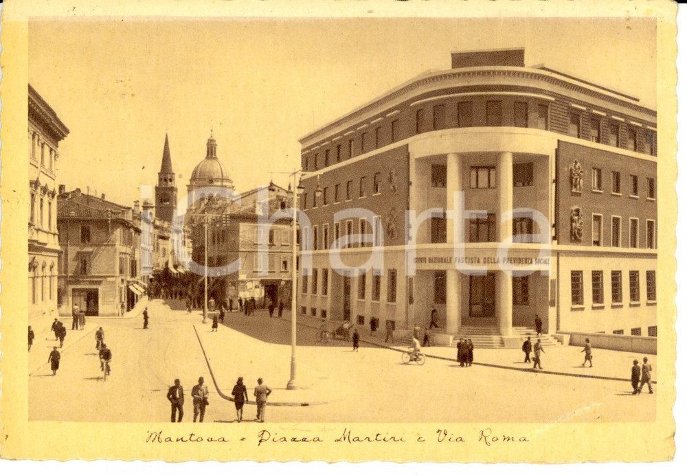 Cartolina originale da collezione 1940 ca MANTOVA Piazza Martini e Via Roma Cartolina FG VG 1