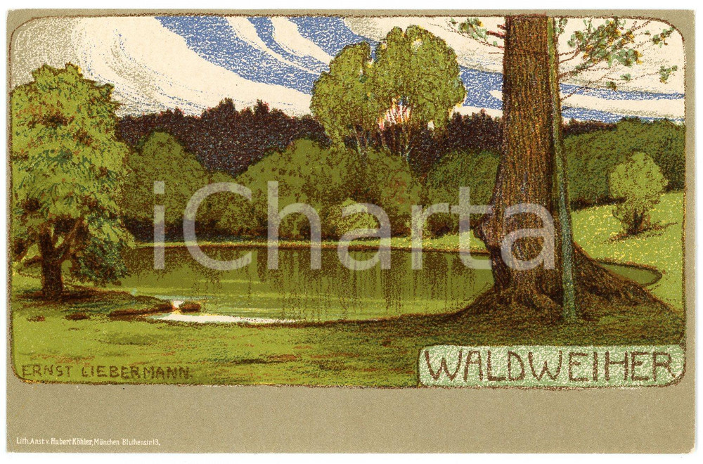1900 ca ART NOUVEAU GERMANY Artist Ernst LIEBERMANN - Waldweiher - Postcard  Cartolina postale d'epoca, non viaggiata.CONDIZIONI: G FORMATO: FP    originale e autentica 1