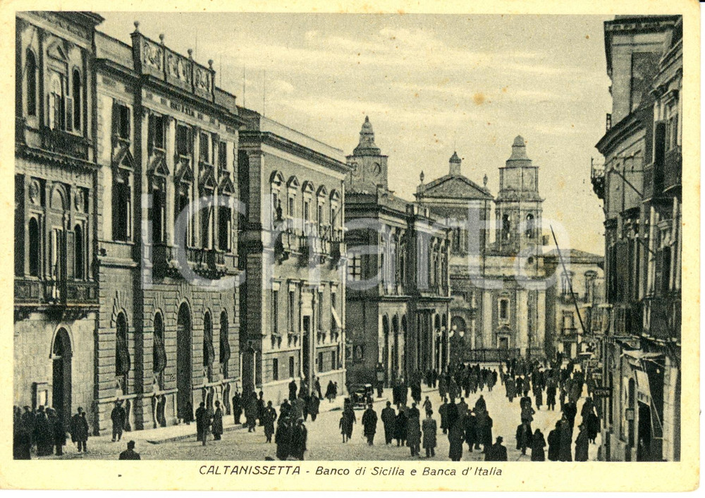 Cartolina originale da collezione 1943 CALTANISSETTA BANCO di SICILIA e BANCA D'ITALIA *Cartolina ANIMATA FG VG 1