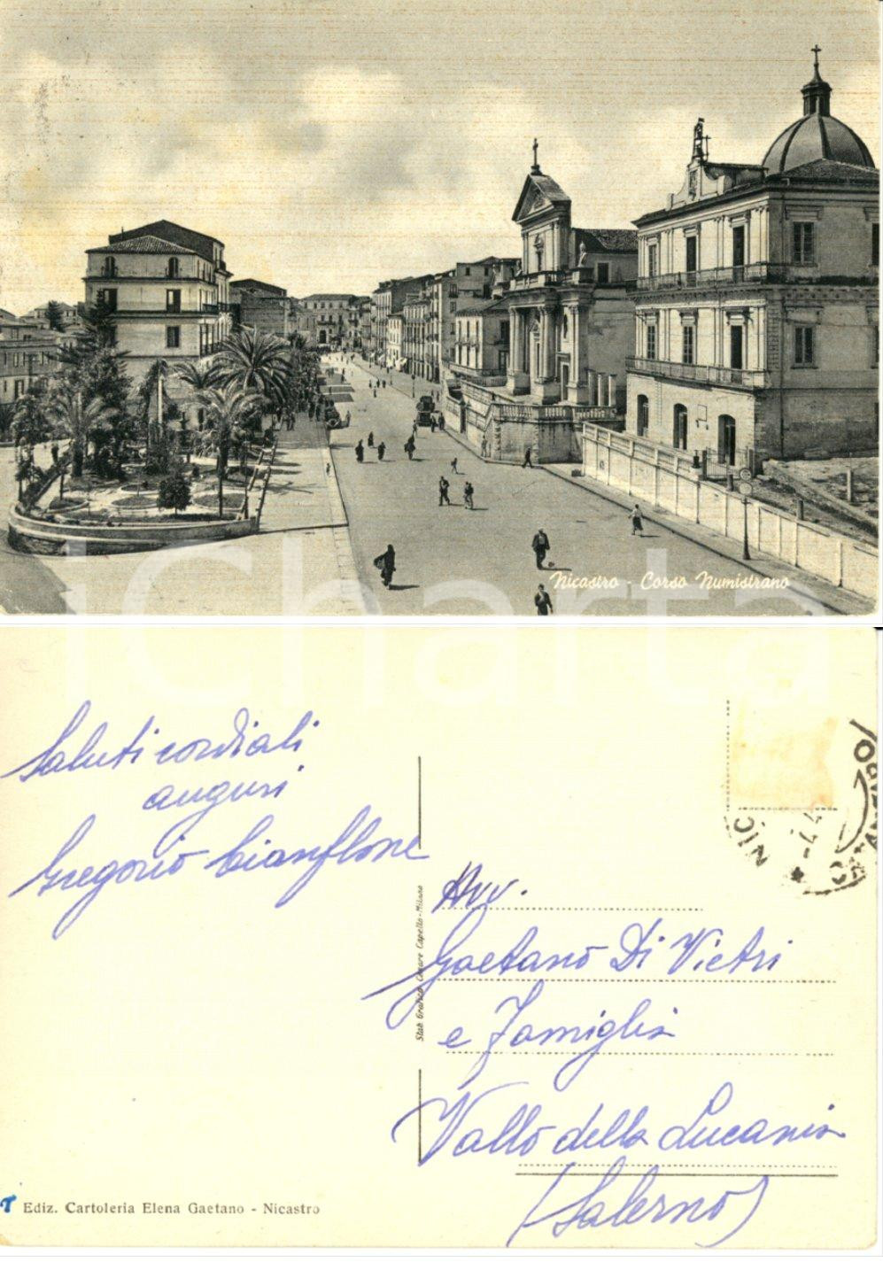 Autografo originale 1950 ca NICASTRO Veduta corso NUMISTRANO Autografo Gregorio CIANFLONE FG VG 1