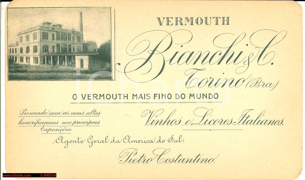 Materiale pubblicitario d’epoca 1910 BRA (CN) Vermouth BIANCHI & C. pubblicitÃ  BRAZIL 1