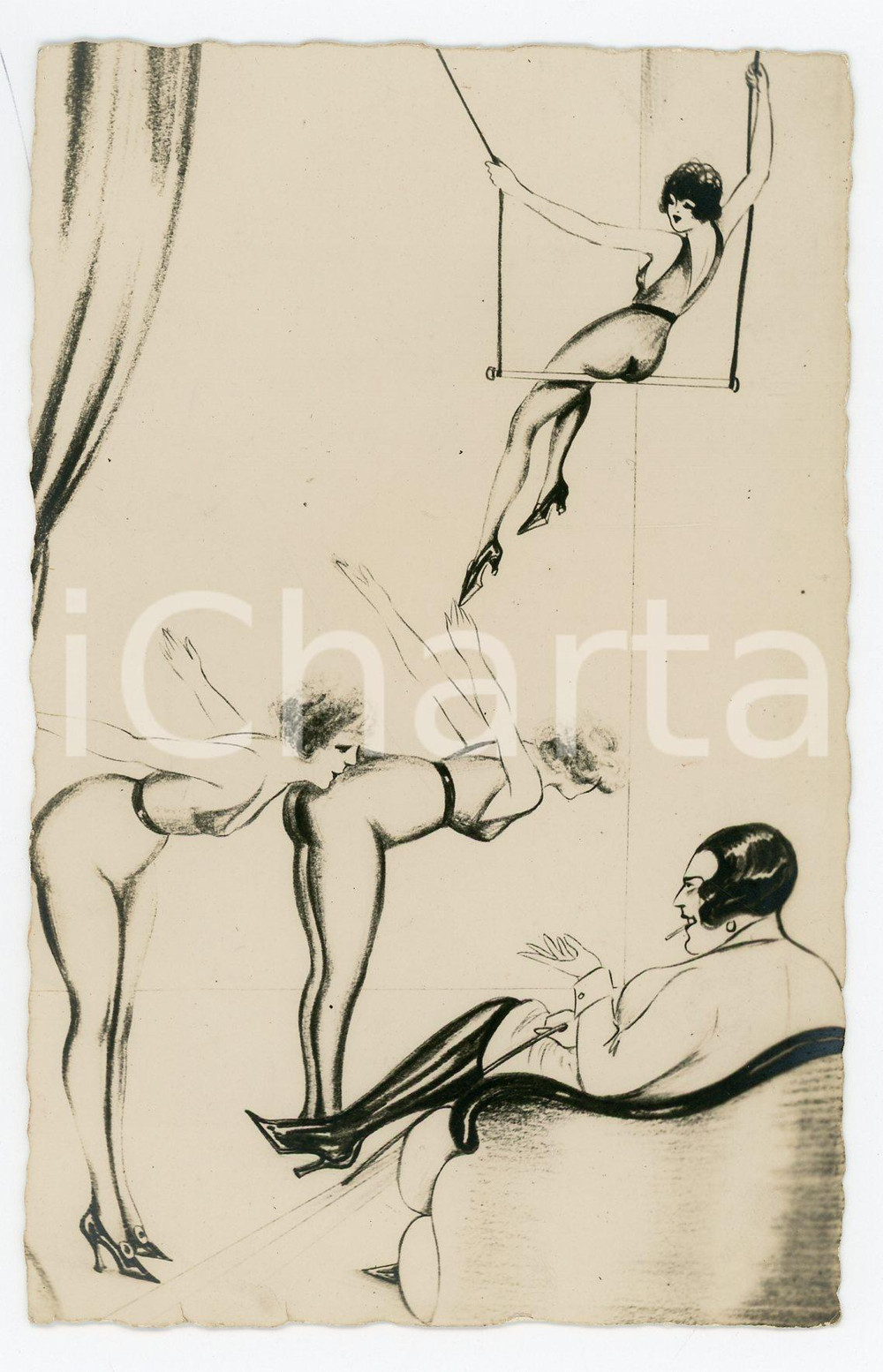 1935 ca VINTAGE EROTIC - BDSM Mistress and pupils on trapeze - Postcard FP NV  Cartolina postale d'epoca, non viaggiata.CONDIZIONI: GFORMATO: FP    originale e autentica 1