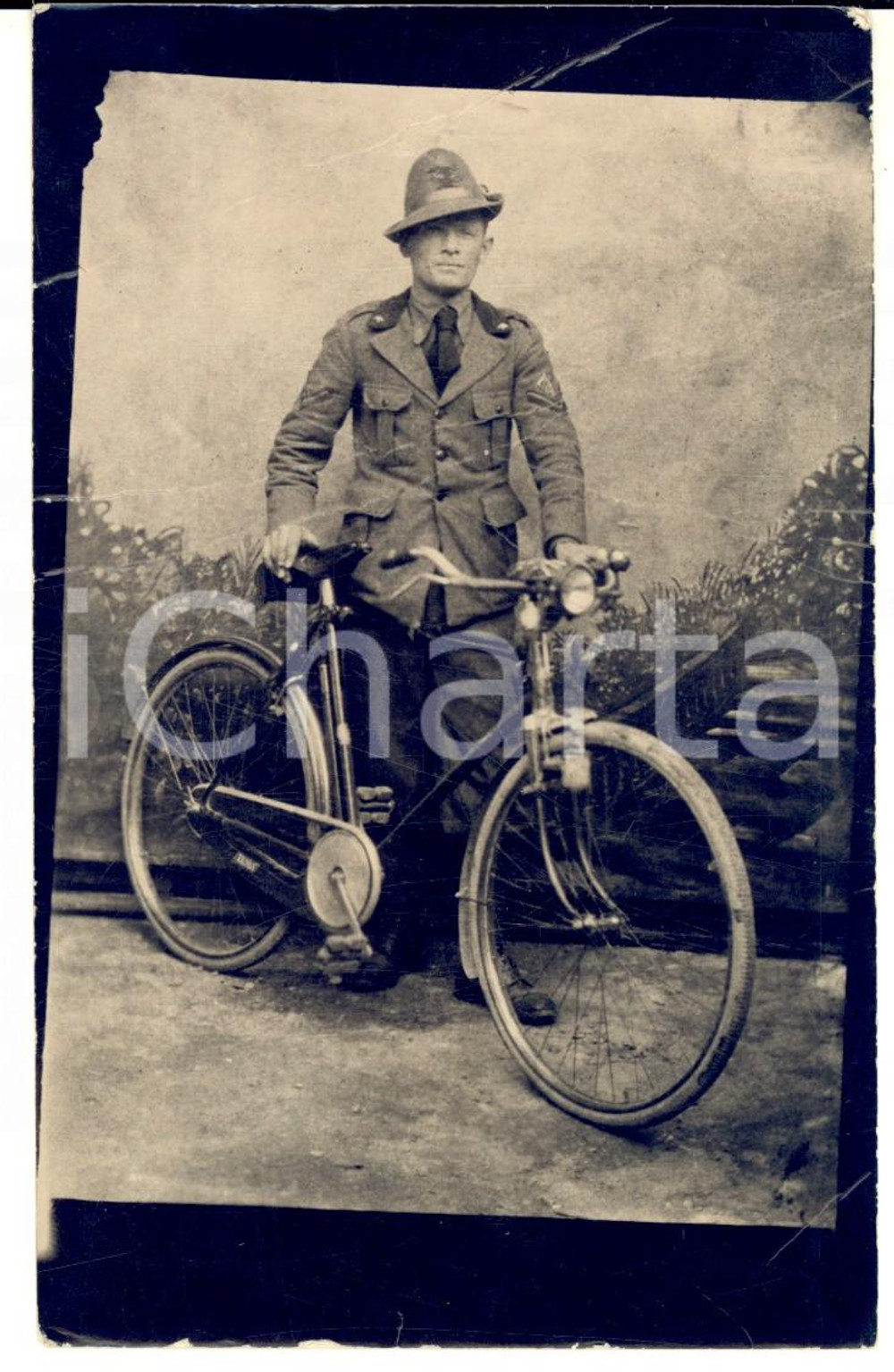 Fotografia d epoca originale 1939 REGIO ESERCITO CUNEO Ritratto di alpino a con la bici Foto cartolina FP 1