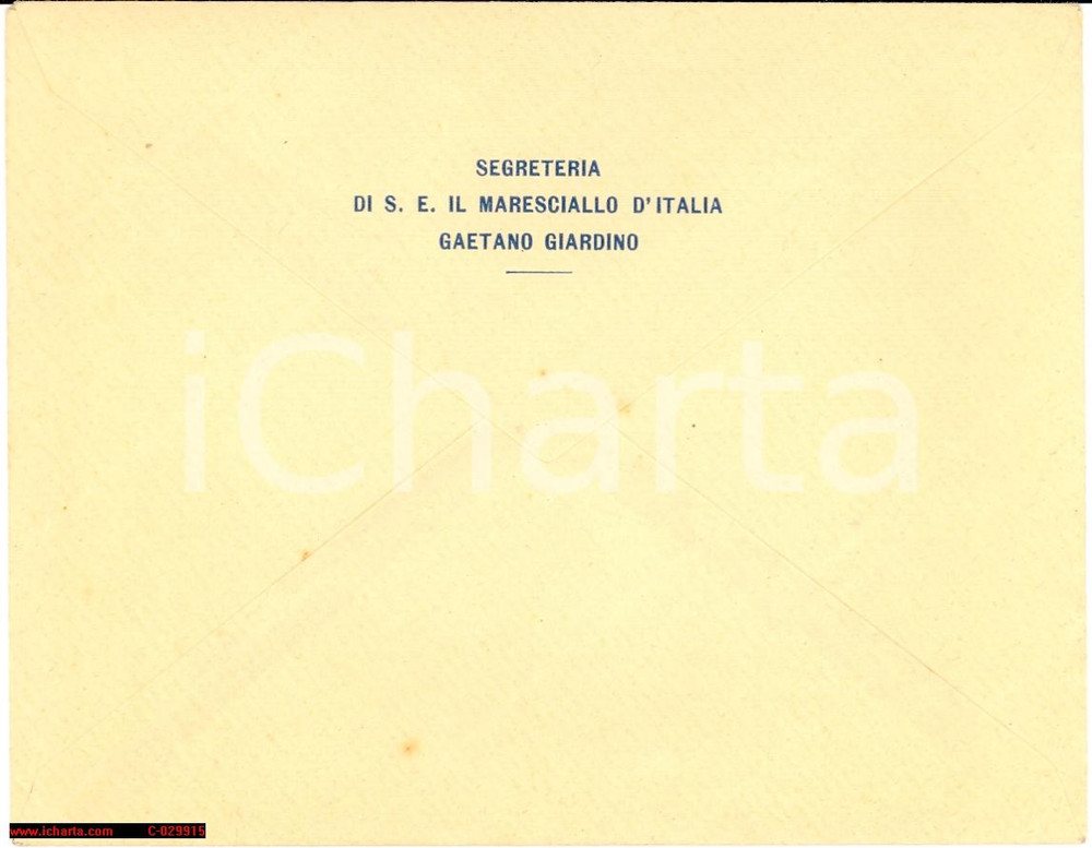 Documento originale, autentico 1930 Maresciallo d Italia GAETANO GIARDINO  Busta postale 1