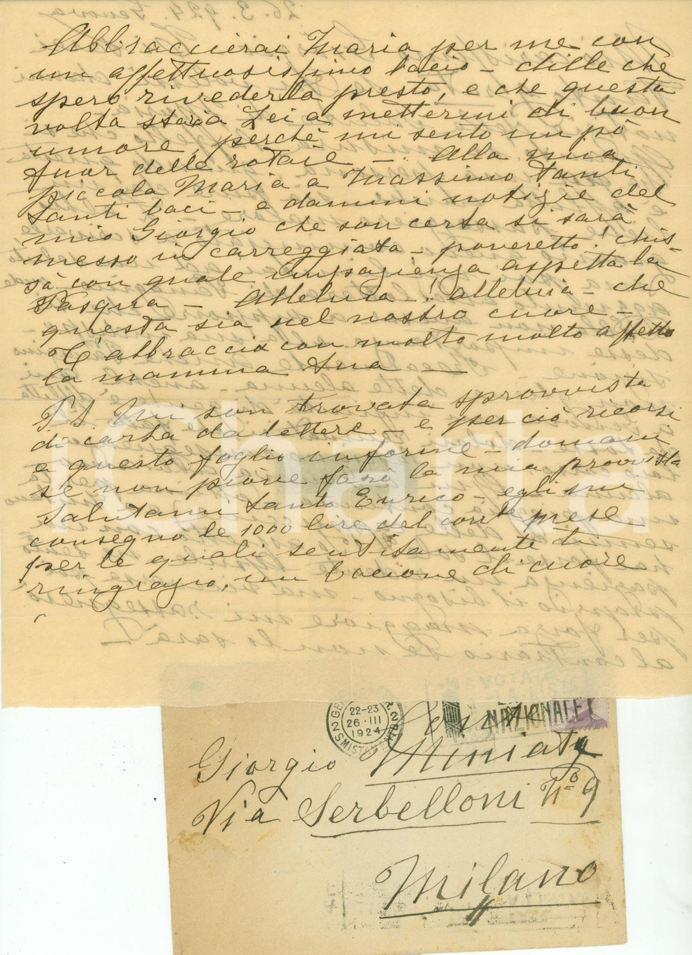 Autografo originale 1924 GENOVA Marchesa Augusta PLATTIS qui tutti hanno la tosse e piove sempre 1