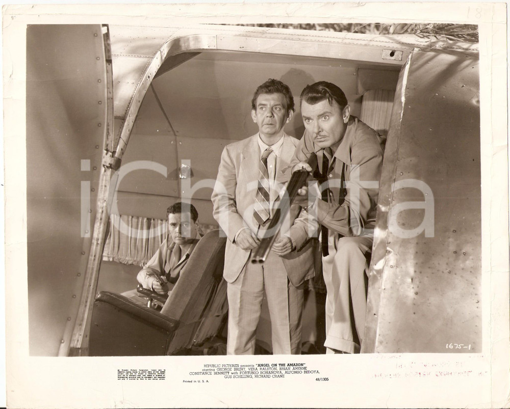Fotografia d epoca originale 1948 ANGEL ON THE AMAZON Gus SCHILLING George BRENT sparano da aereo Foto scena 1