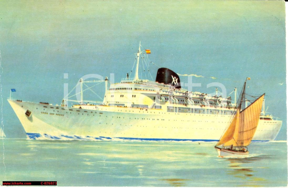 Cartolina originale da collezione 1959 Spain YBARRA nave Cabo San Roque, Golden Moon 1
