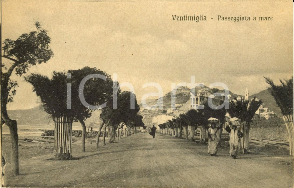 Cartolina originale da collezione 1915 ca VENTIMIGLIA IM Passeggiata sul lungomare Cartolina ANIMATA FP NV 1